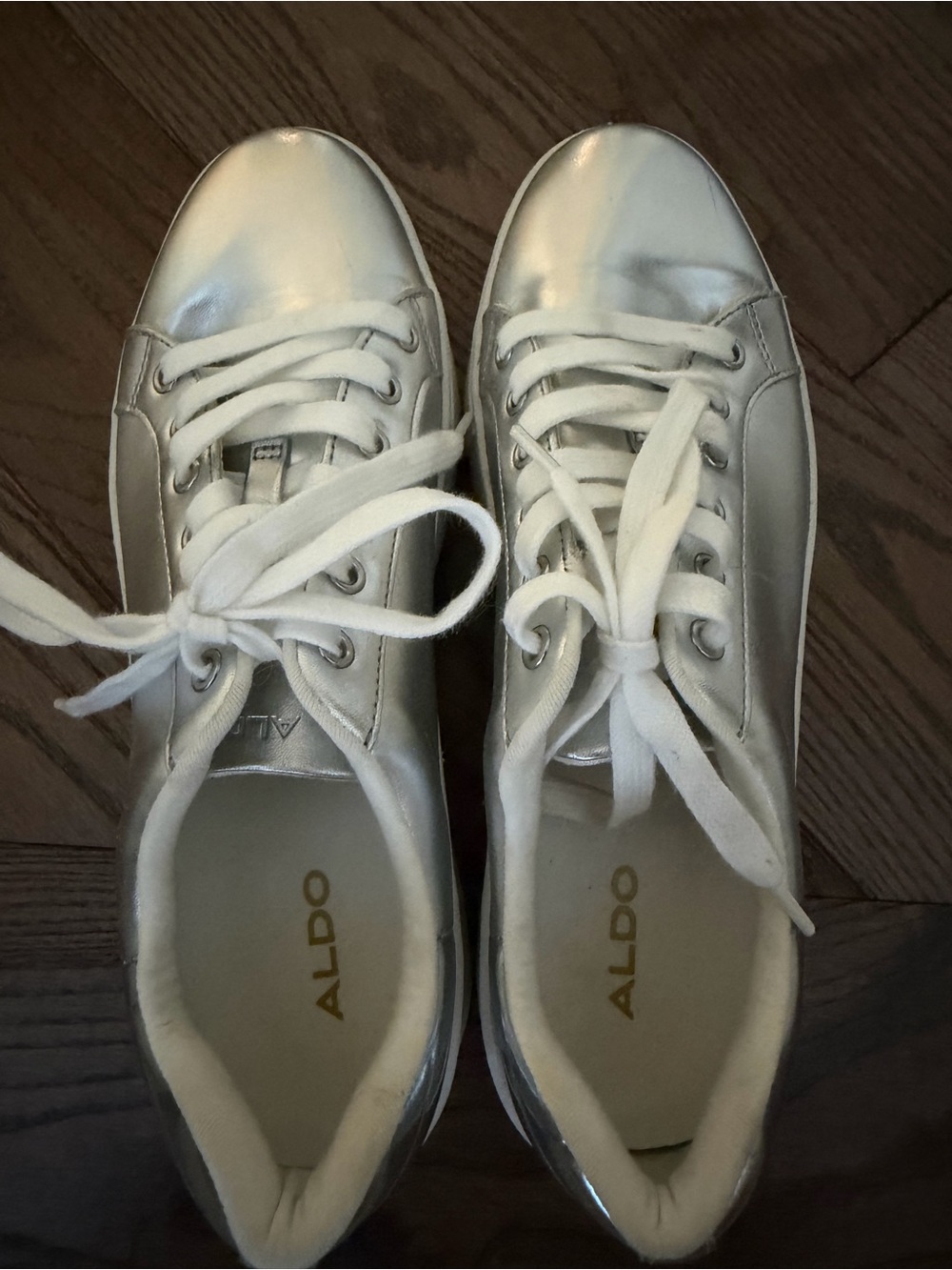 Aldo Metallic Silver Lace-Up Platform Sneakers